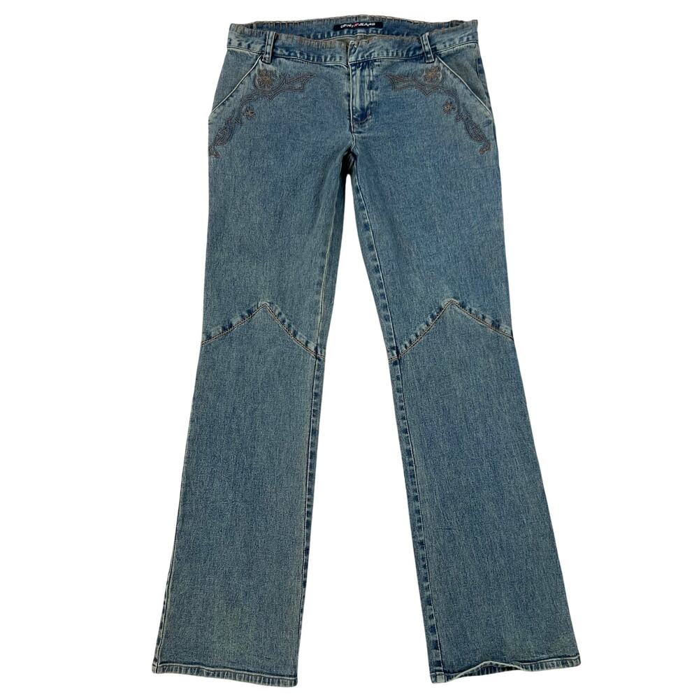 Vintage DKNY 90's Y2K Low Rise Floral Embroidered Denim Bareback Jeans (Sz 4)
